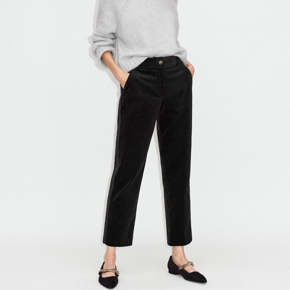 ME+EM Italian Fine Cord Slim Crop Trouser Black